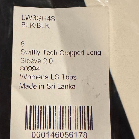 Lululemon Swiftly Cropped Long Sleeve Black Size 6 NWT - Picture 6 of 6